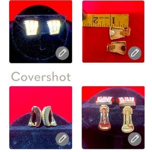 CHRISTIAN DIOR GOLD SIGNED BOOK PIECE FAN LIKE CLIP EARRINGS WITH PAVE BLING 🔥